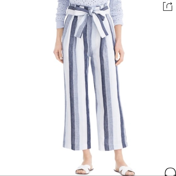 J. Crew Pants - Point Sur Paperbag Stripe Linen Blue White Pants 8